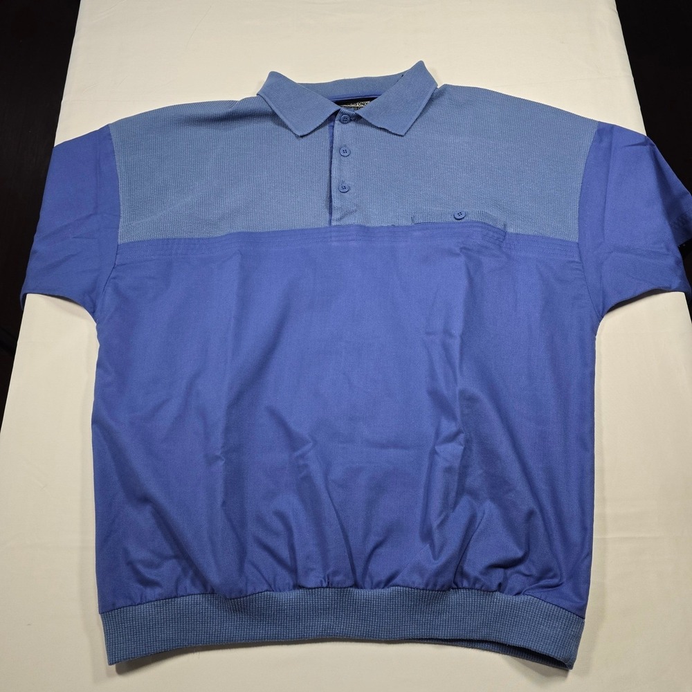 Members Only Vintage Mens Large Blue Colorblock Short Sleeve‎ Banded Polo Shirt